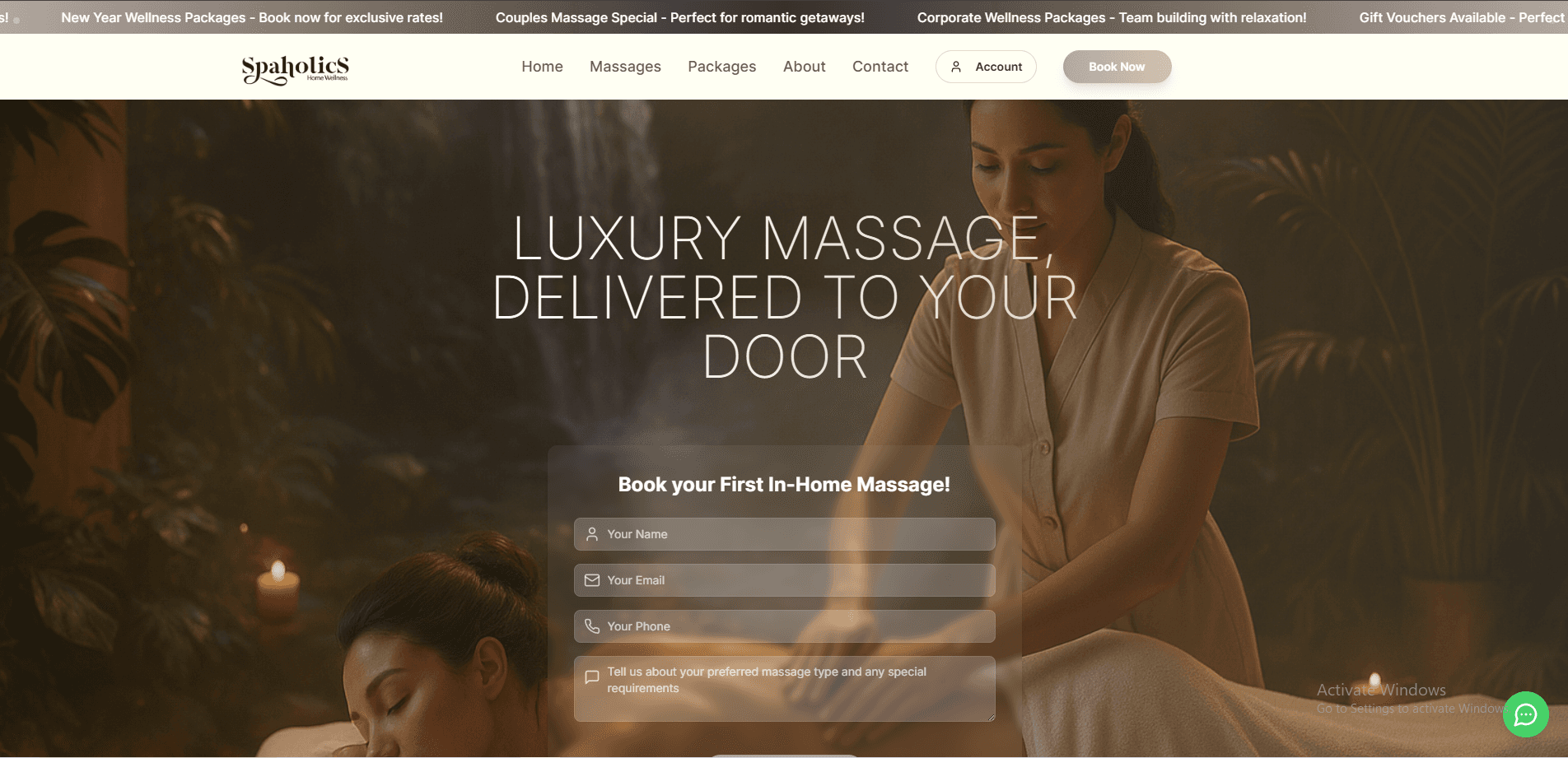 Spaholics luxury in-home massage brand website designed and marketed by Triadic